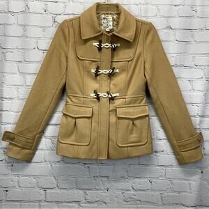 Anthropologie Tulle Coat Women's Size XS Tan Wool Blend Full Zip Toggle Buttons